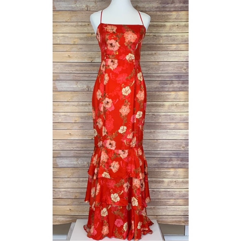 MAJORELLE Marissa Candy Apple Lace up Maxi Dress